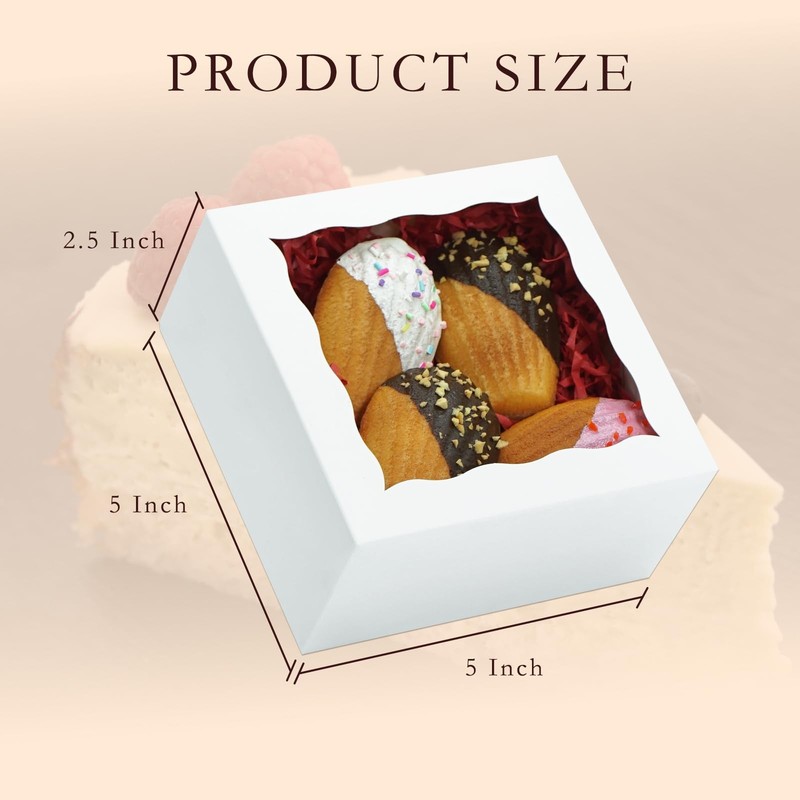 50 PCS White Cookie Bakery Boxes Window Treat Dessert Pastry 5x5x2.5 Inch gallery