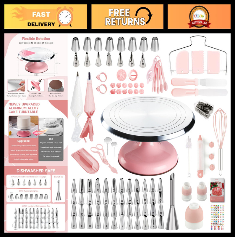 138pcs Cake Decorating Kit with Turntable, Icing Tips, Spatulas & Piping Bags