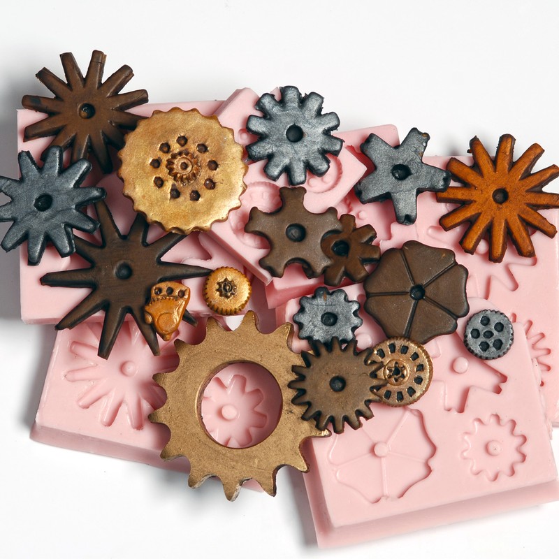 Silicone Steampunk Gear Cog Mold Set 6 Moulds Create 17 Gears Food Safe (241)