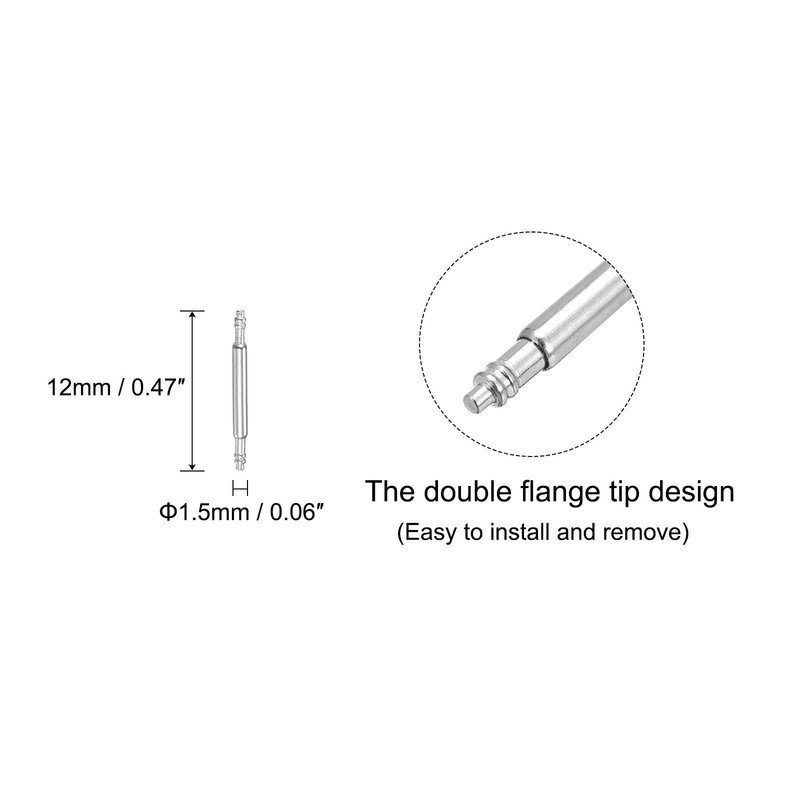 Watch strap pins replacement kit, steel 12mm pins 4pcs diameter 1.5mm gallery
