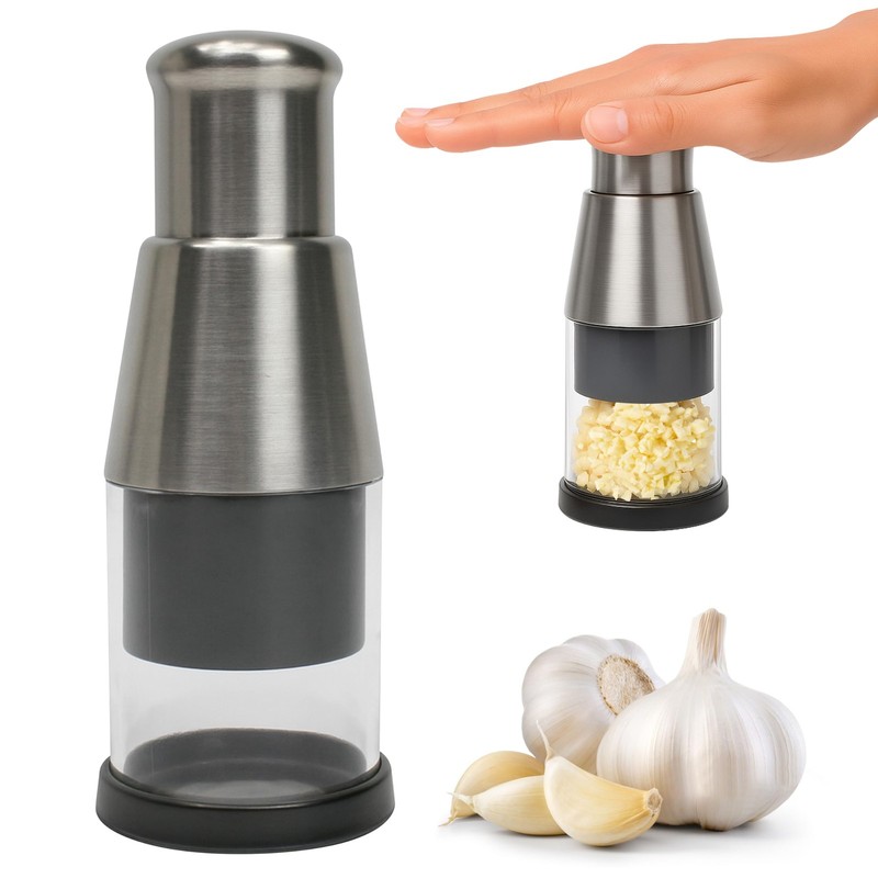 Pressed Garlic Chopper Stainless Steel, Mini Manual Masher One Size, Silver