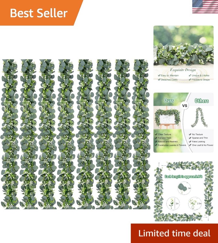 Waipfaru 8Pcs Eucalyptus Garland, 5.9FT Greenery Garland, Green Garland with