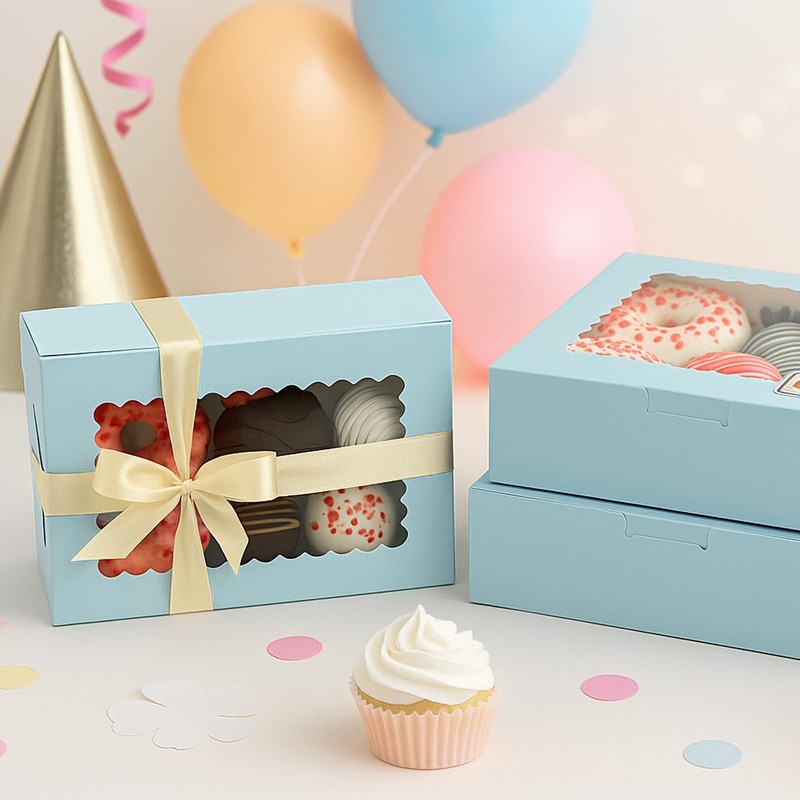 60 PCS Cookie Boxes Window 8x6x2.5 Inch Bakery Treat Blue Desserts gallery