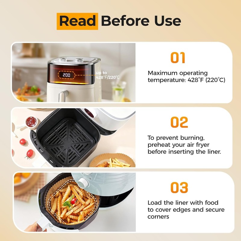 400 Pcs Air Fryer Liners Disposable 8" Square Heavy-Duty Parchment Paper gallery