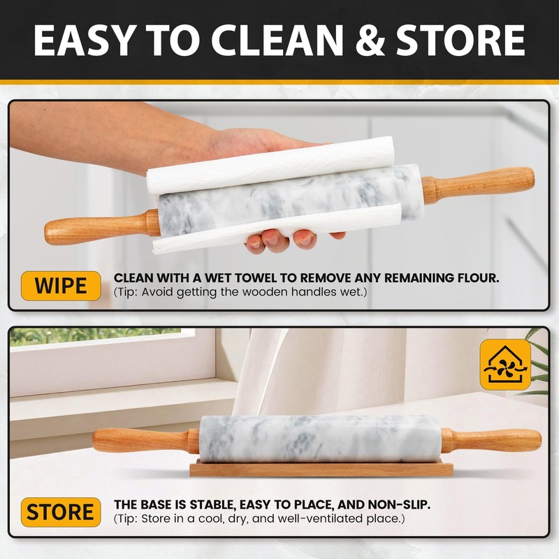 16.7 Inches Marble Rolling Pin for Baking with Wooden Handles & Wooden Cradle... gallery
