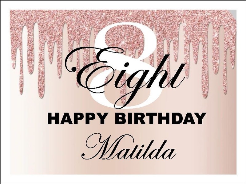 8th Birthday Edible Icing Cake & Cupcake Toppers – Pink Birthday Decorations