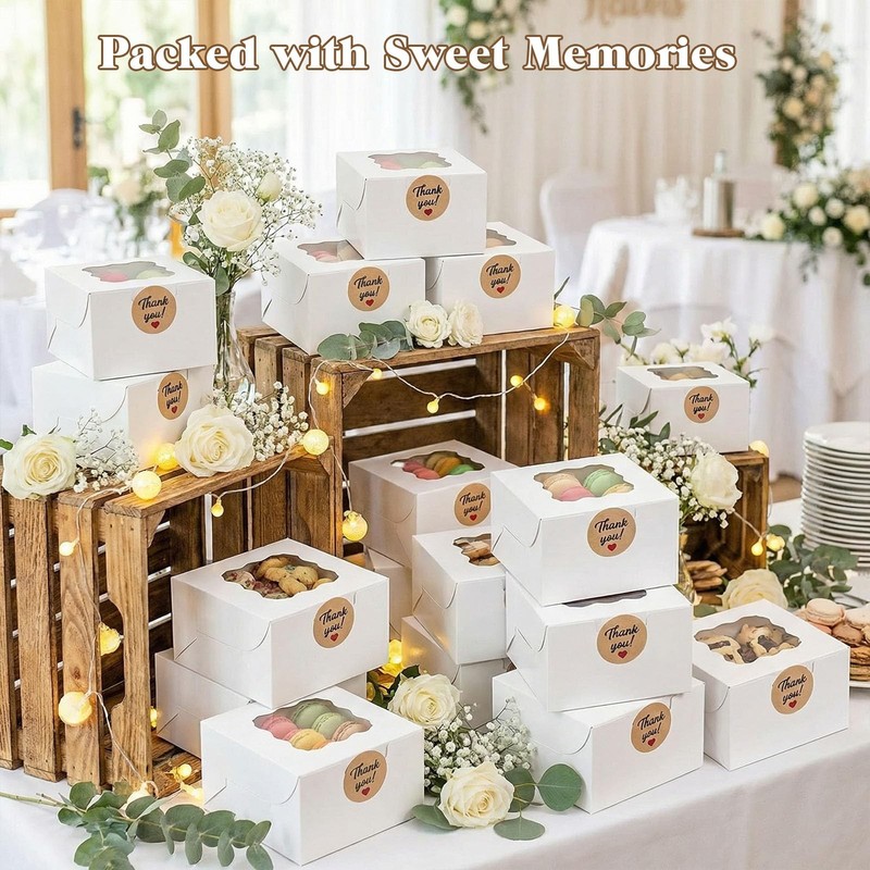 50 PCS Cookie Boxes 4x4x2.5 Inch Mini Bakery Window Cupcake Pastry Candy gallery