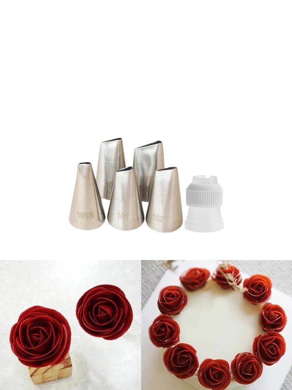 Petal Piping Tips Set with Coupler,101s,101,102,103,104 Rose Icing Flower Tip…