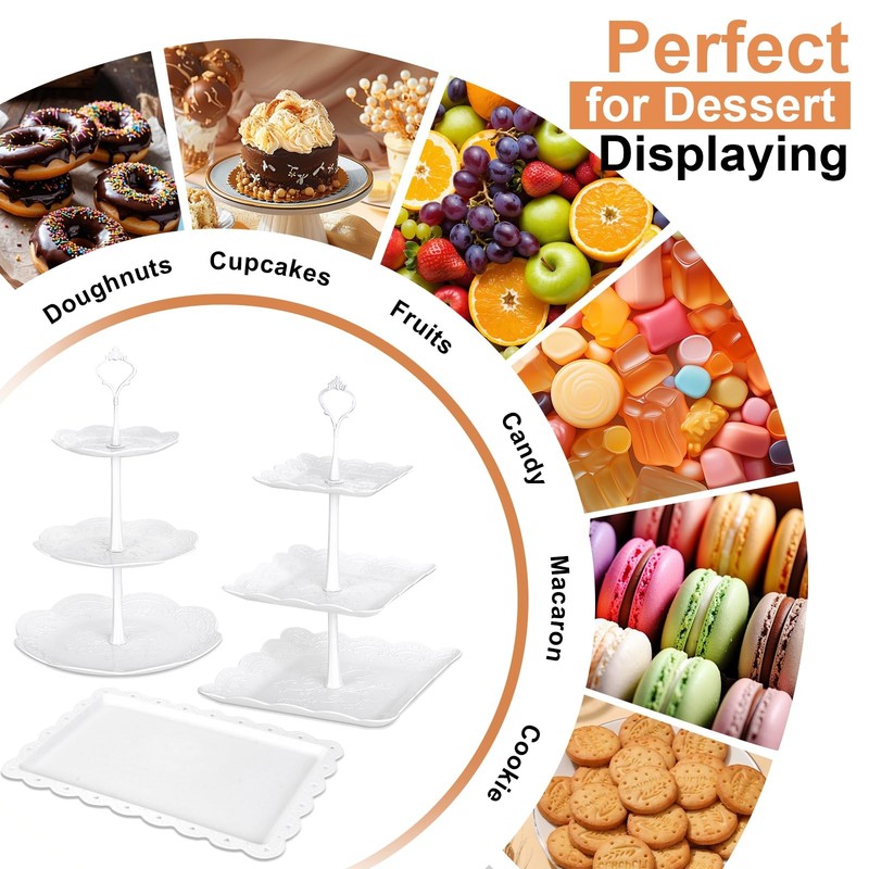 10Pcs Cupcake Stand,Dessert Table Display Set, 4 White 3 Tired Cake Stand 6 P... gallery