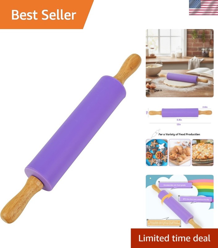 Rolling Pin for Baking, 12 Inch Non-Stick Silicone Surface, Wooden Handle Rol…