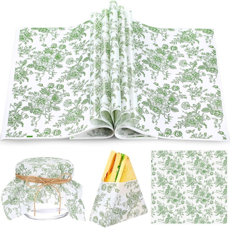 Mar 100 Sheets Floral Wax Paper for Food Wrapping 11.4 x 11 Inches