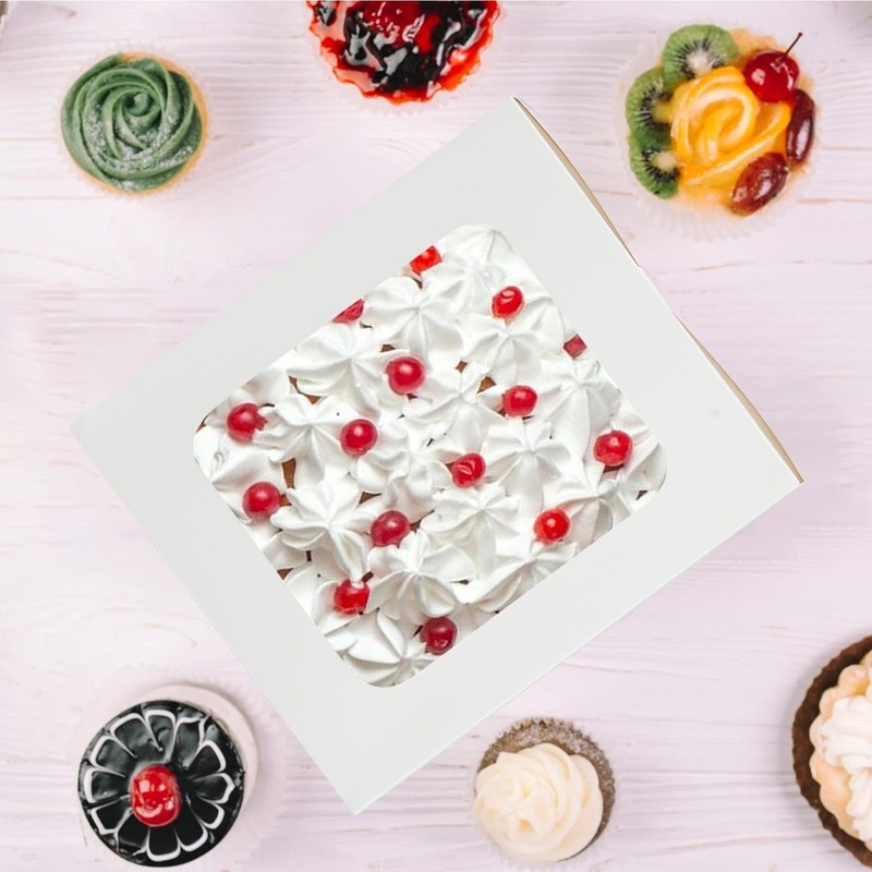 30 Pcs Cake Boxes 10 Inch with Window Clear Bakery Dessert Box Square White L... gallery