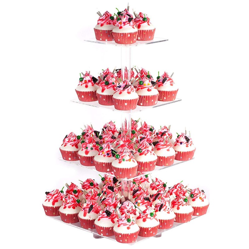 YestBuy 4 Tier Acrylic Cupcake Stand with Base, Premium Cupcake Holder, Acrylic