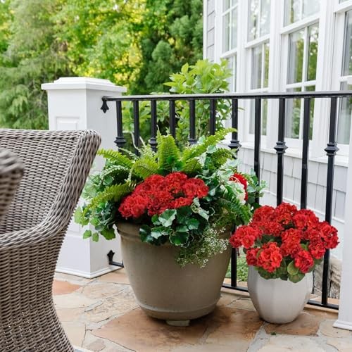 4Pcs Geraniums Artificial Flowers Realistic for Outdoors 14" Faux Silk Red gallery