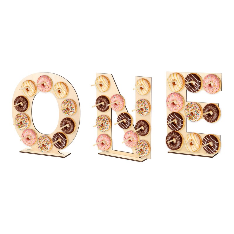 Wooden Donut Stand Set, 3Pcs Donut Display Stand Bagel Holder, Letter O/N/E