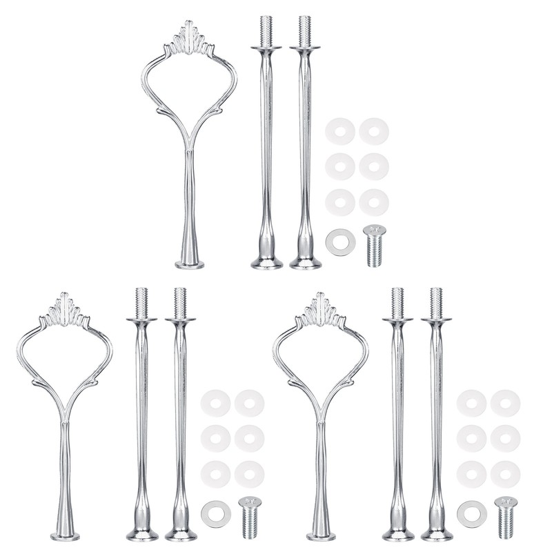3 Set Cake Tray Stand Handle Plate Hardware Fitting, 3-Tiers Crown Silver