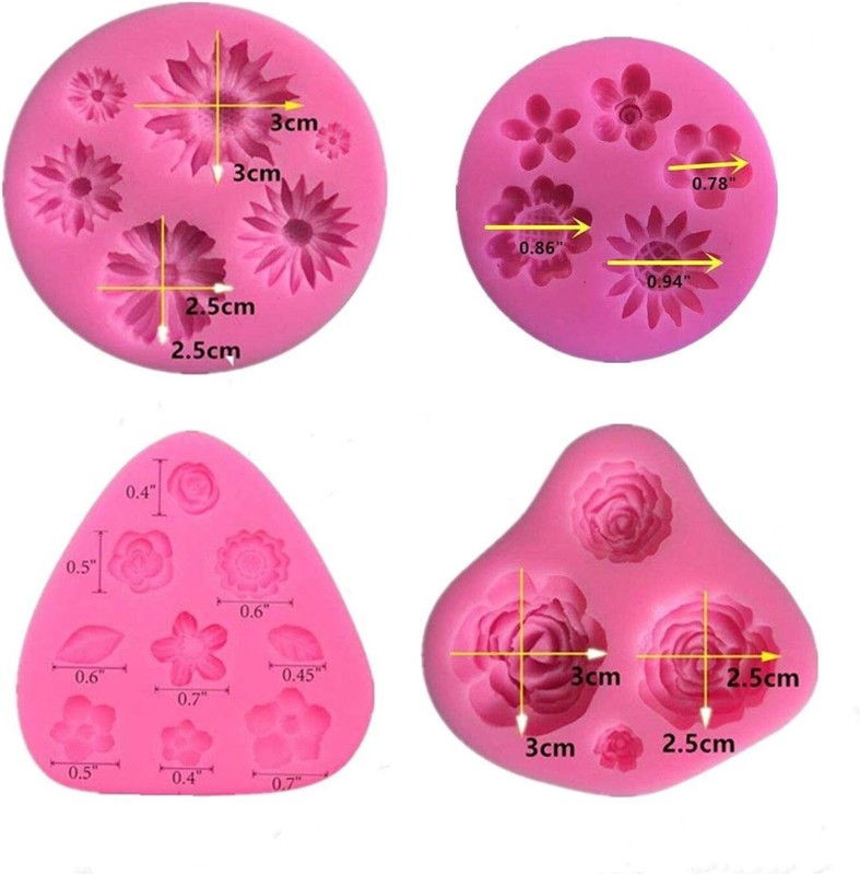 Silicone Cake Mold Set -8 Pcs, Rose Butterfly Daisy Rose Leaf and Mini Flowers gallery