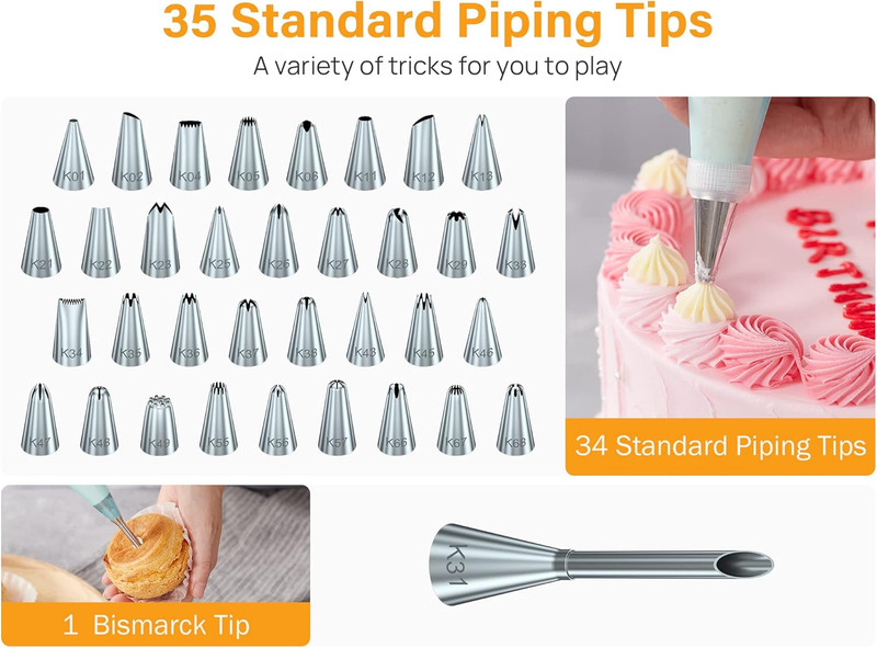 54 in 1 Piping Bags and Tips Set with 13 Large Size Piping Tips, 35 Standard Siz gallery
