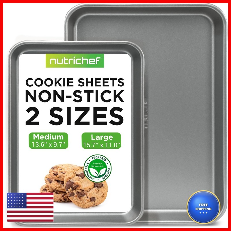 NutriChef NC2TRGY.5 2-Piece Cookie Sheet Set Large & Medium – Gray