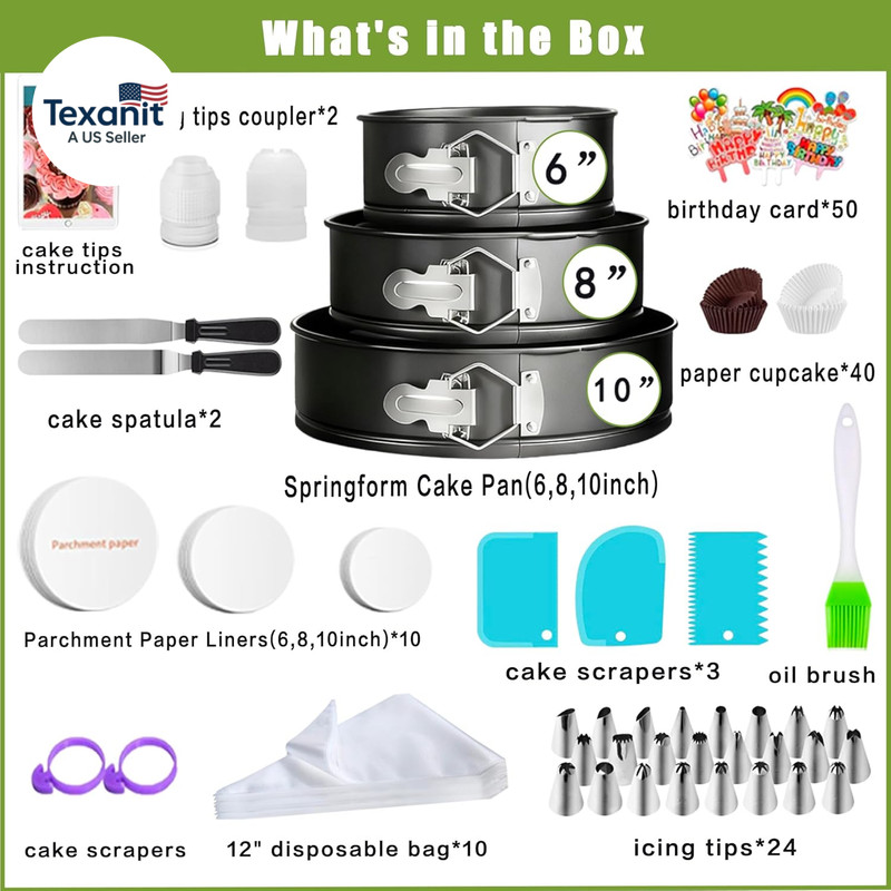 168Pcs Cake Pan Sets for Baking + Cake Decorating Supplies: 3 Non-Stick Springfo gallery
