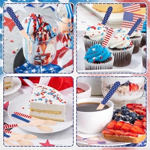 120 Pcs Patriotic Wooden Spoons Red Blue American Star Stripe Disposable gallery