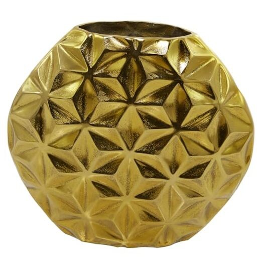 Aluminum Metal Geometric Decorative Vase Faceted Centerpiece Vase, Flower Gold