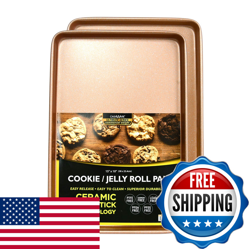 Casaware 2Pc Ultimate Commercial Weight 15 X 10 X 1-Inch Cookie Sheet Set Rose