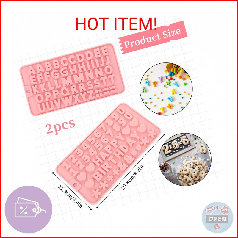 2 Pcs Letter Molds Silicone Number Alphabet Chocolate Candy Molds Non-Stick Happ gallery