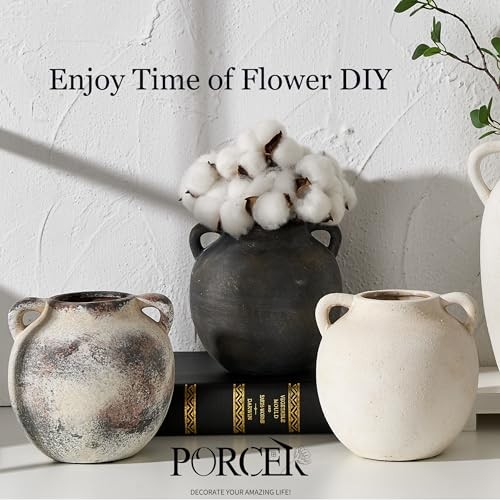 Ceramic Rustic Vase for Home Decor, 5.8 Inch Terracotta with Handles, Vintage gallery