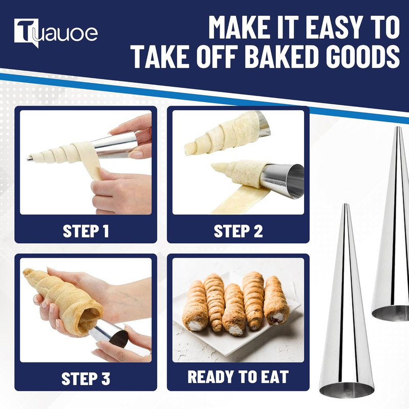 Cream Horn Molds for Baking, 23Pcs Horn Forms Set, Non-Stick Stainless Steel 15P gallery