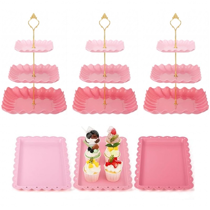6 Pack Cupcake Stand Set 3 Pcs 3 Tier Gradient Dessert Table Display Stands C…