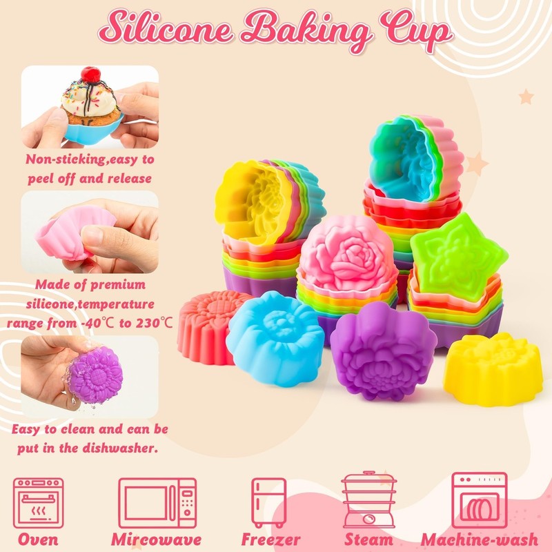 42 Pack Silicone Molds Cupcake 2 Inch Mini Size Multi Flower-Shaped Baking Cu... gallery