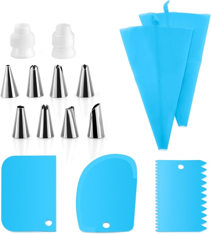 Piping Bags and Tips Set, Cake Decorating Kit Baking Supplies with 2 Reusable Si