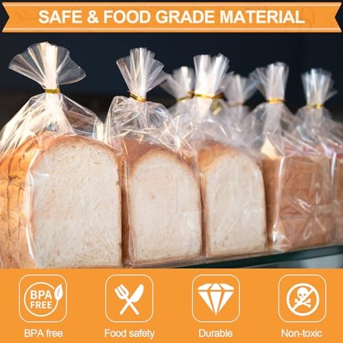 70 Pack Bread Bags & 100 Pack Ties, 8" x 4" x 18" Clear Bread Bags for gallery