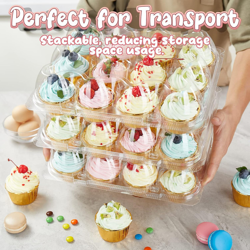 (12 Pack X 20 Sets) Stackable Cupcake Carrier with 240 Pack Liners, Plastic Cupc gallery