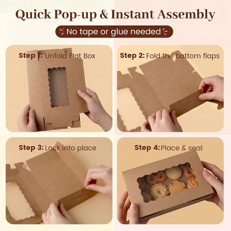 20PCS Cookie Boxes, 7" x 4.3" x 1.5" Brown Bakery Boxes with Window Cupcake gallery