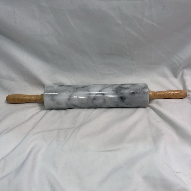 White Gray Marble Rolling Pin 18” Long Barrel Wood Handles Heavy Kitchen gallery