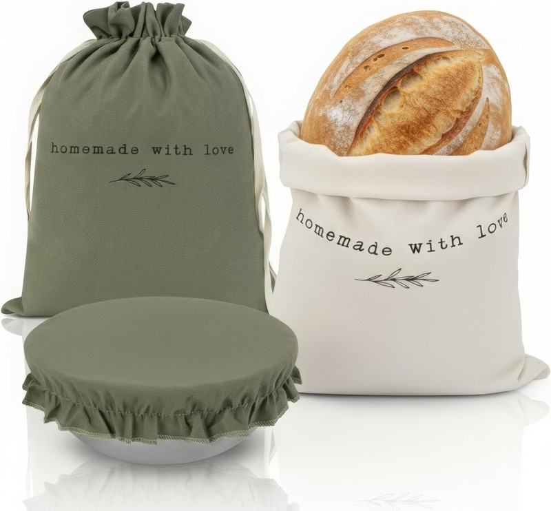 Beautiful Linen Bread Bag Set and Proofing Cover For Homemade