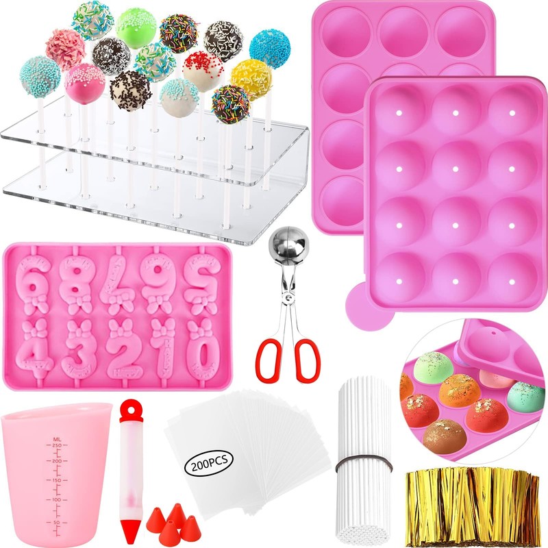 Cake Pop Molds Kit 610 PCS Stand Sticks Wrappers Decorating Pen Pink