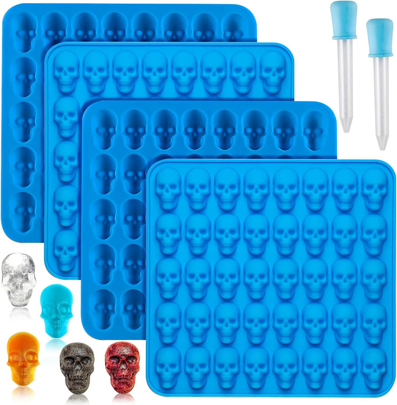 4Pcs Gummy Skull Chocolate Molds, Gummy Skull Candy Molds, Non-Stick Silicone Ca