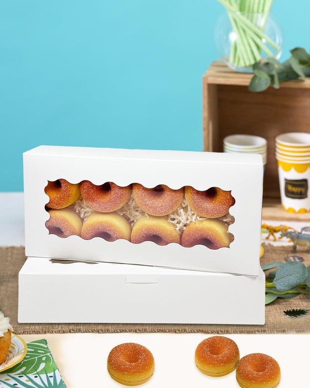 50 Packs White Cookie Box Window 12x5.5x2.5 Inch Pastry Biscuit Packaging gallery