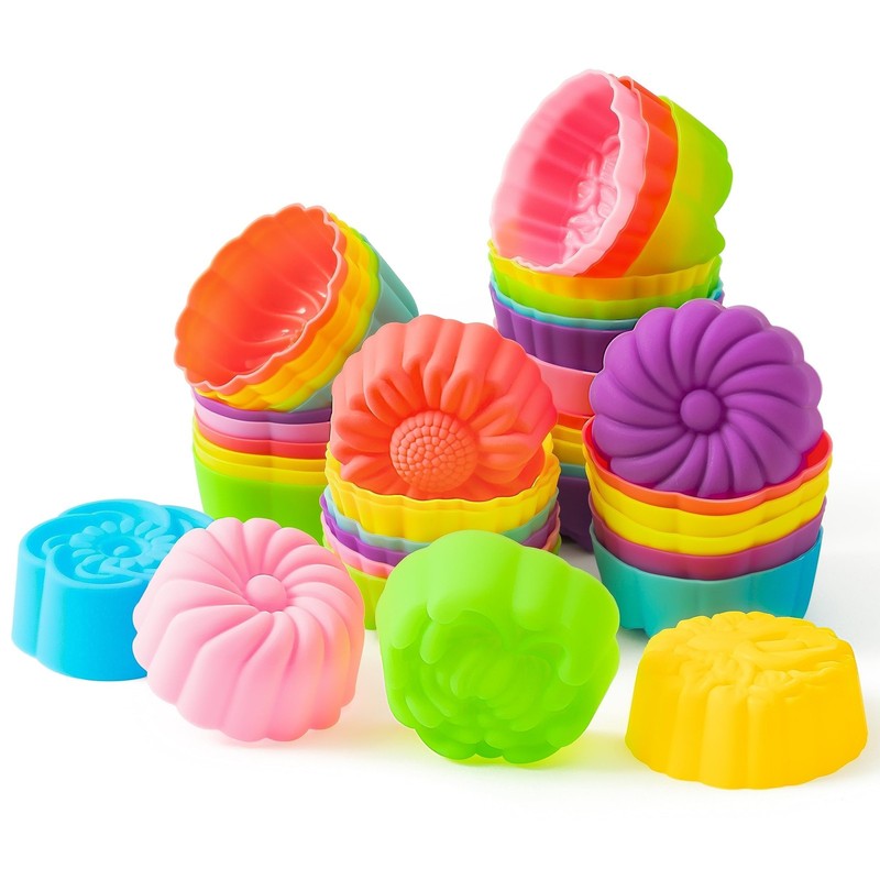 42Pcs Silicone Molds Cupcake 2 Inch Mini Size Reusable Muffins Liners Washabl…