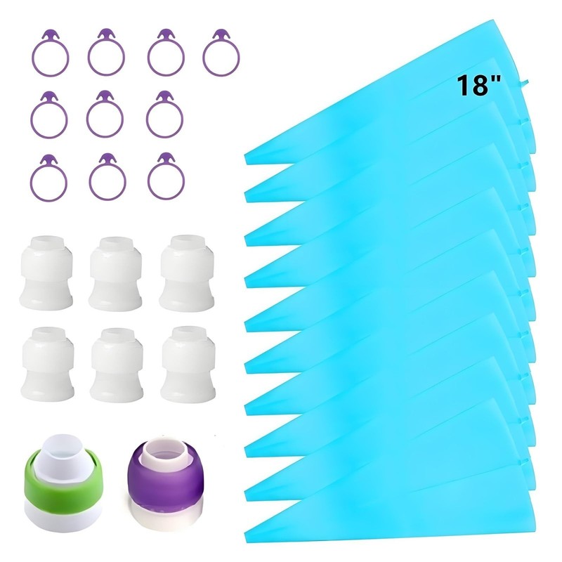Pastry Piping Bags Set 28 PCS 10 Reusable 18 Inch Silicone Bags Blue