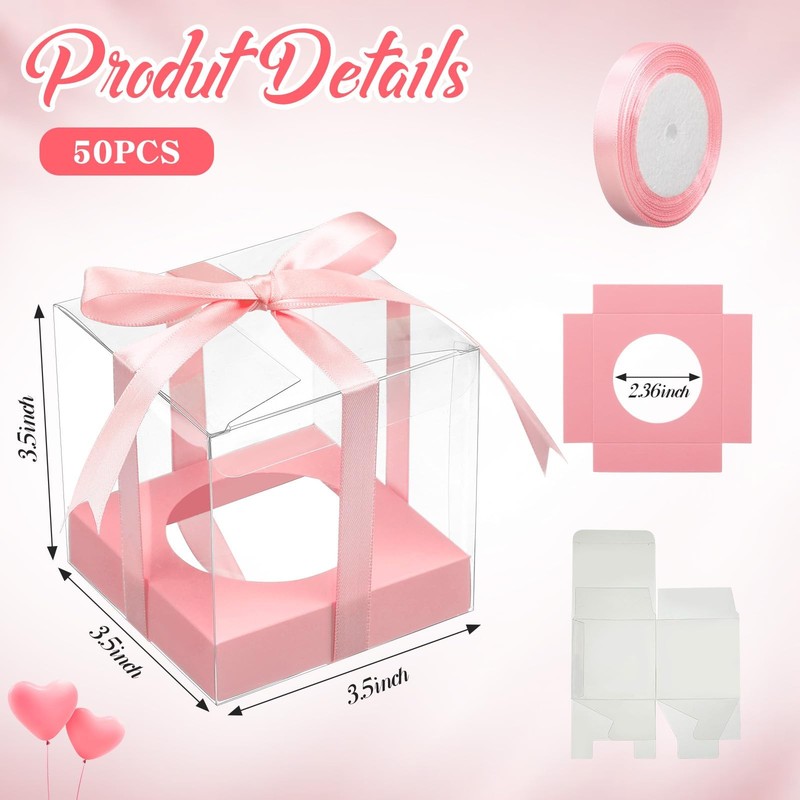 50 PCS Pink Clear Individual Cupcake Boxes 3.5 Inch Plastic Containers gallery