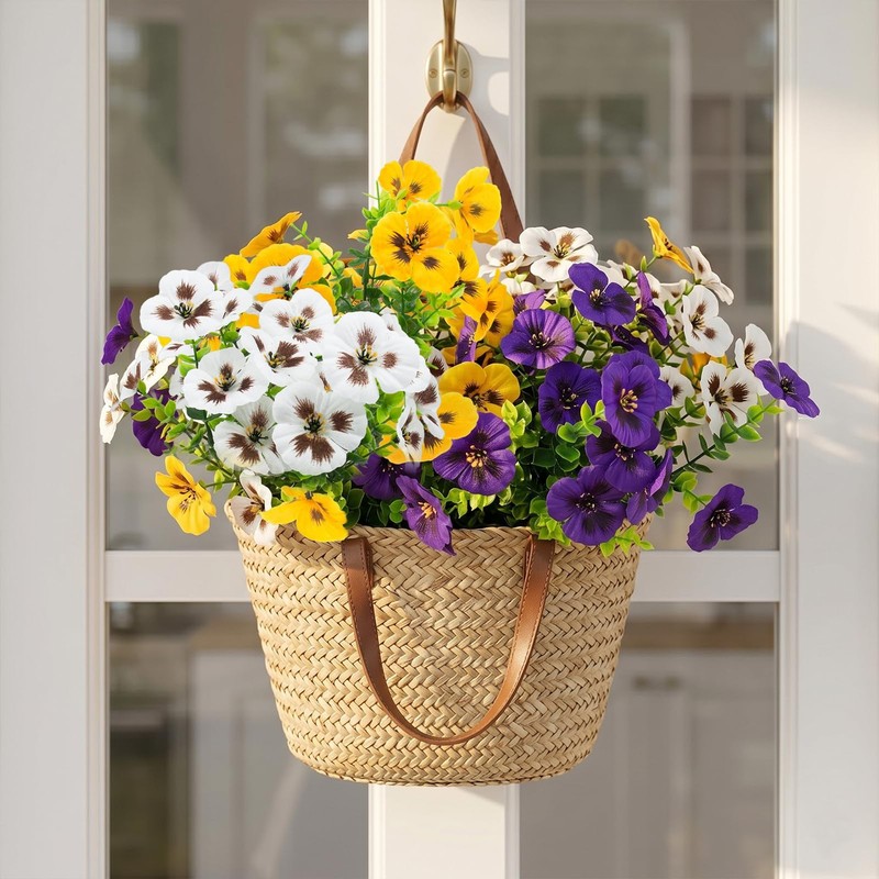 18 Pcs Artificial Fake Pansy Flowers Outdoor Realistic Silk Spring Flowers Home gallery