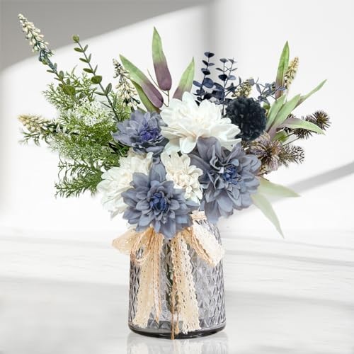 Fake Flowers in Vase, Artificial Flowers Blue Faux Blue and White/Grey Vase gallery