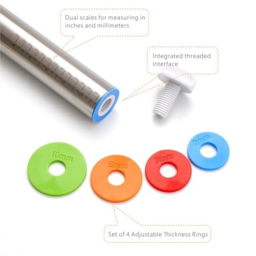 Rolling Pin with Thickness Rings, Fulimax 17" Adjustable Stainless Steel gallery