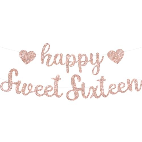 Rose Gold Glitter Happy Sweet 16 Birthday Banner, Pre-Strung Glitter rose gold gallery