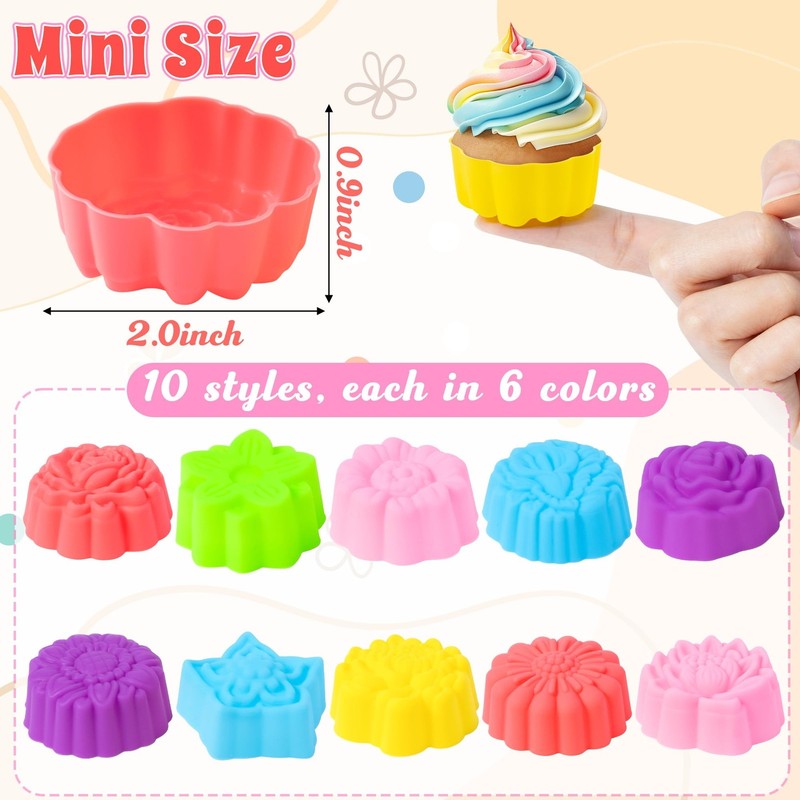 Mini Silicone Cupcake Liners Molds - 60Pcs 2 Inch Muticolor Floral Shaped Bak... gallery