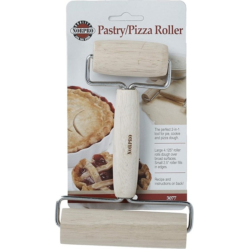 Beech Wood 2-in-1 Pastry Pizza Roller Dough Tool Baking Cookies Pies Crust New gallery
